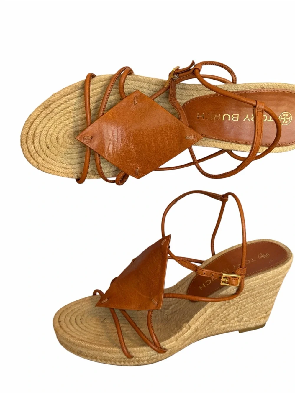 T Tory Burch DIAMOND PATCH ESPADRILLE 90MM WEDGE - GOAT LEATHER Size 9